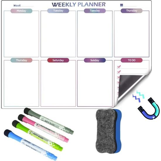 Planning Journalier Magnétique Pour Enfants - Planner Hebdomadaire Avec Pictogrammes Et Autocollants