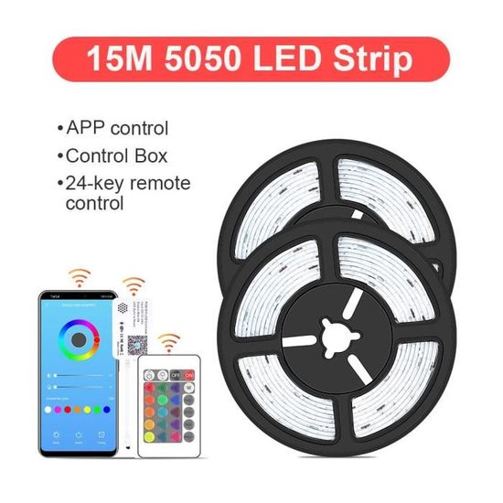 Ruban LED RGB 5050 15m – Multicolore – USB – Pour Intérieur Et Extérieur
