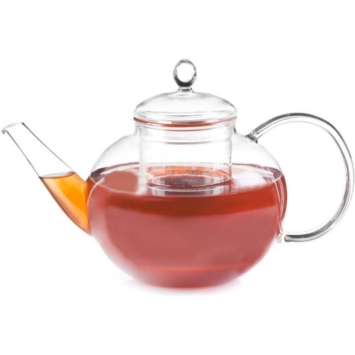 Théière En Verre Borosilicate 800 Ml - Avec Filtre Amovible Inox - Compatible Cuisinière Gaz/Électrique