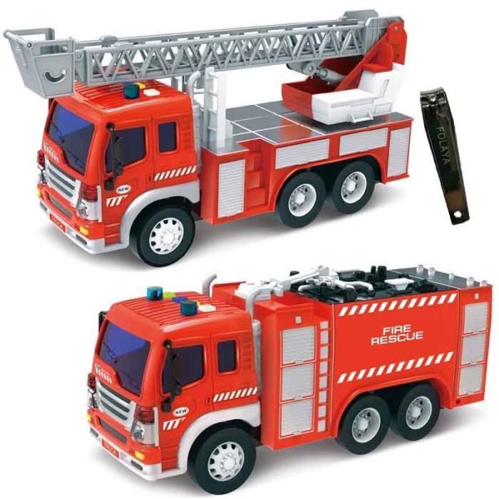 Jouets Camion de Pompiers avec Echelle pour Enfants 3 Ans Voiture Véhicule de Secours Firetruck Cadeau (2 Pompier)