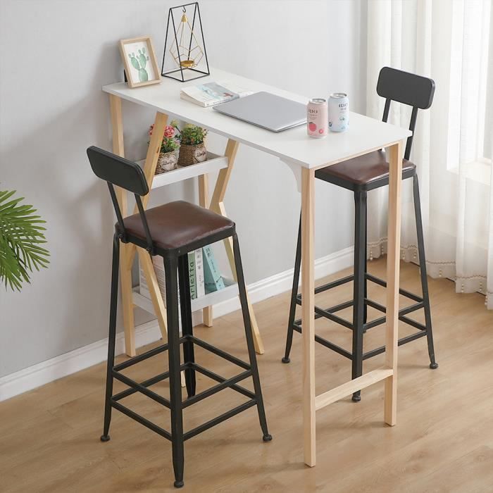 NUO Table Mange-Debout comptoir avec Plateau peint lisse Scandinave avec 2 étagères de Rangement (Blanc)