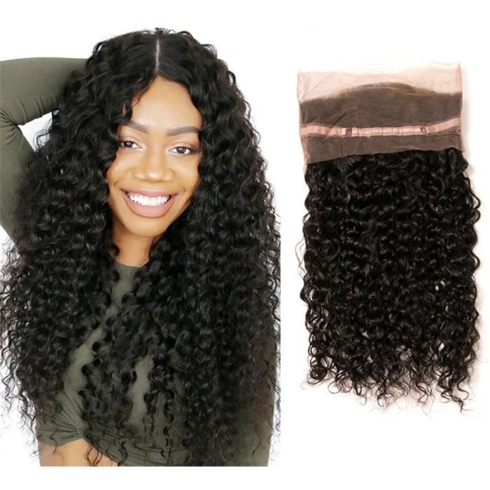 Lace Frontal 360 Closure Bresilliene Meches Curly Deep Wave Pre Pluck with Baby Hair Natural Human Extension (18(360))