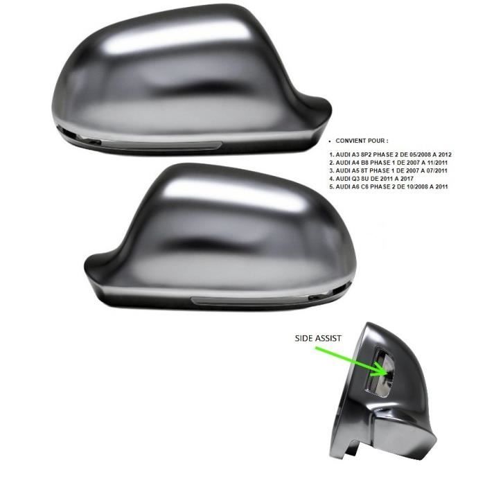 2 COQUE RETROVISEUR GRIS ALU POUR AUDI A4 B8 A5 8T A3 8P2 Q3 8U A6 C6 AVEC SIDE ASSIST