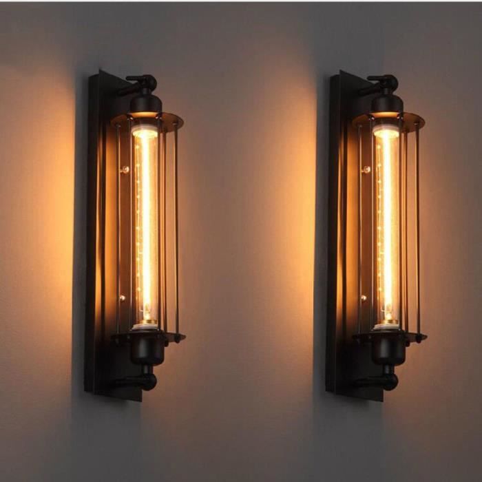 Applique Murale Vintage Industrielle en Métal Noir Lampe Applique Murale Edison Flute Wall