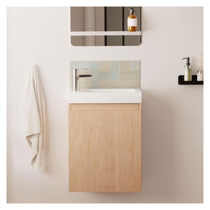 Meuble lave-mains décor chêne LISA avec robinet chromé