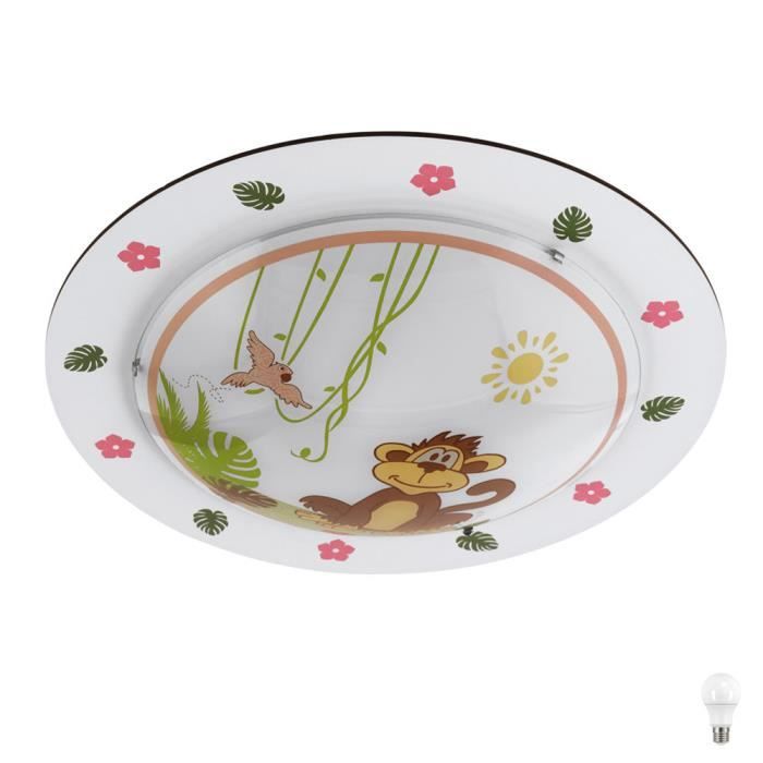 Plafonnier DEL motif des animeaux chambre d'enfants verre éclairage appartement luminaire plafond
