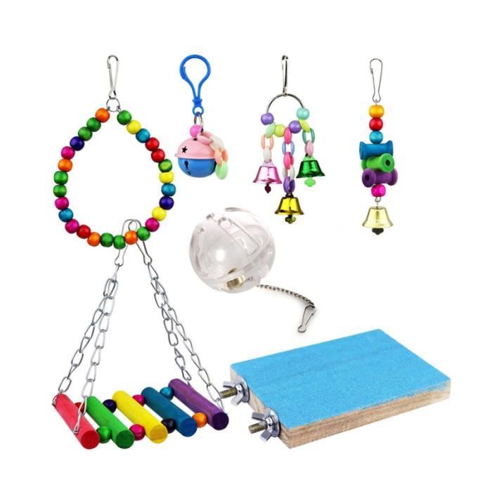 7 pièces perroquet jouet pratique oiseau suspendu créatif balle cloche chaîne jouant morsure balançoire Cage accessoire TOY