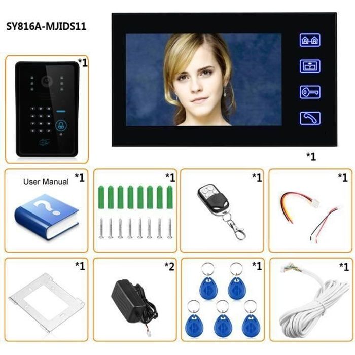 Touche tactile 7 - Lcd RFID Mot de passe Vidéo portier digicode Interphone visiophone Caméra IR 1000 TV Line Système de contrôle