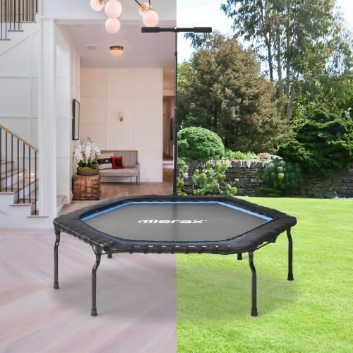 Trampoline de fitness à domicile pliable de 50 -avec barre réglable en hauteur en forme de T,charge max 120 kg-bleu