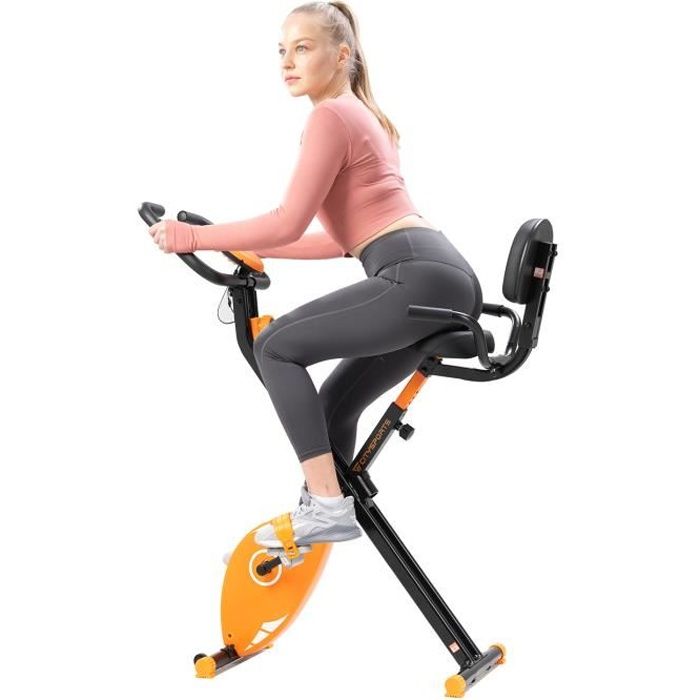 CITYSPORTS Vélo d'Appartement Pliable avec dossier, 8 Niveaux de Résistance, Ecran LCD avec Capteur de Fréquence Cardiaque