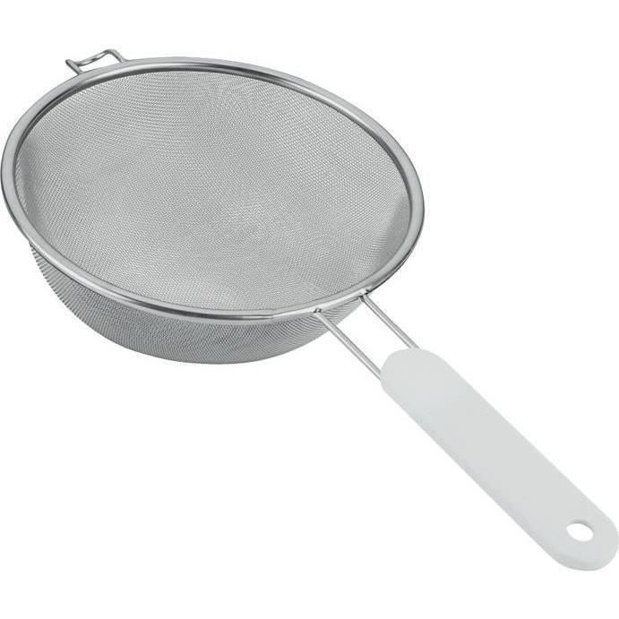 Passoire tamis à manche - D : 14 cm - inox et plastique - blanc