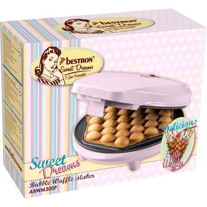 Bestron Gaufrier à boules, Gaufrier pour gaufres à remplir de glace, de chocolat ou de fruits, Avec témoin de cuisso, Couleur: rose