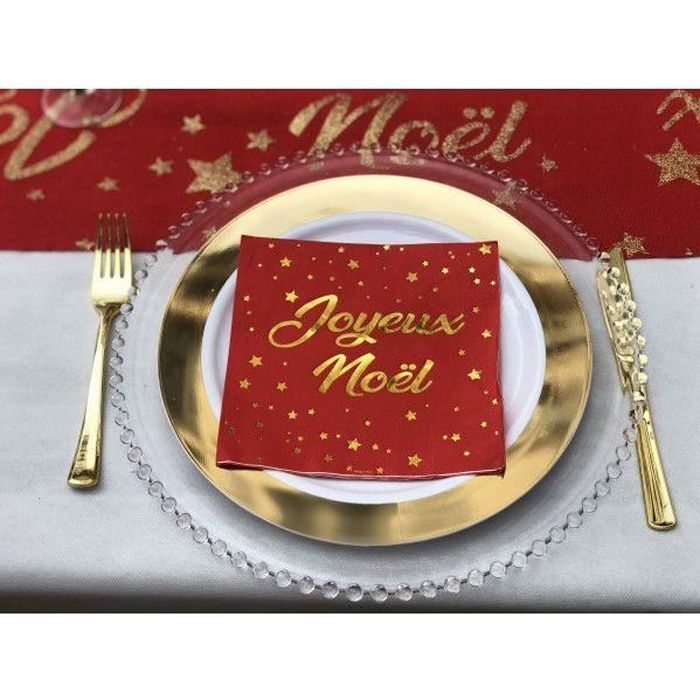 20 serviettes de table papier rouge de noël - 3 plis Multicolore