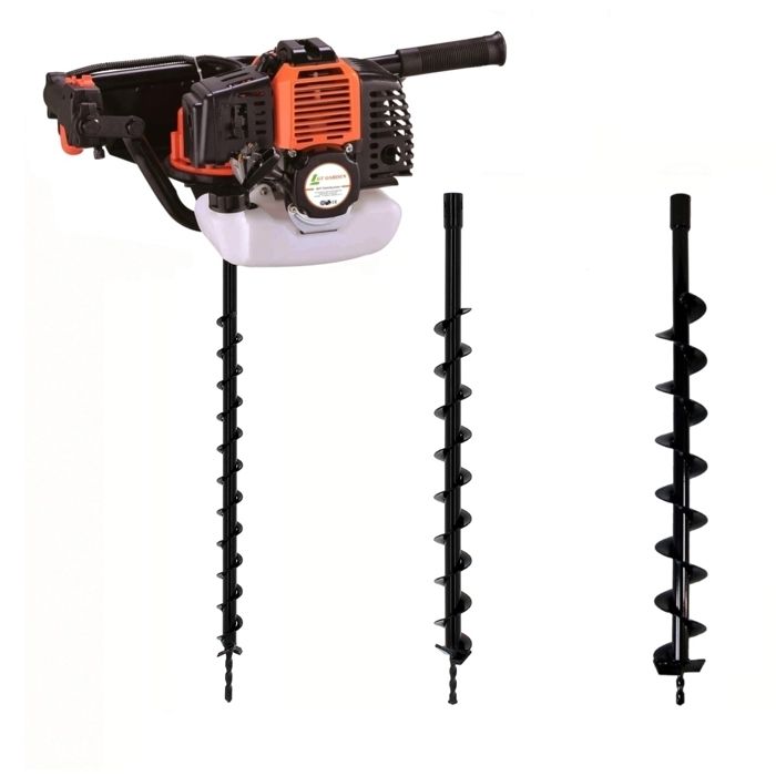 Tarière thermique 52 cm3 - 3 CV + lot de 3 mèches (40, 60 et 80 mm)