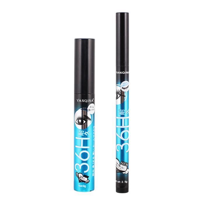 2pcs Mascara Noir, Extension de Cil Long Waterproof avec Stylo Liquide Eyeliner Precision Séchage Rapide Bleu
