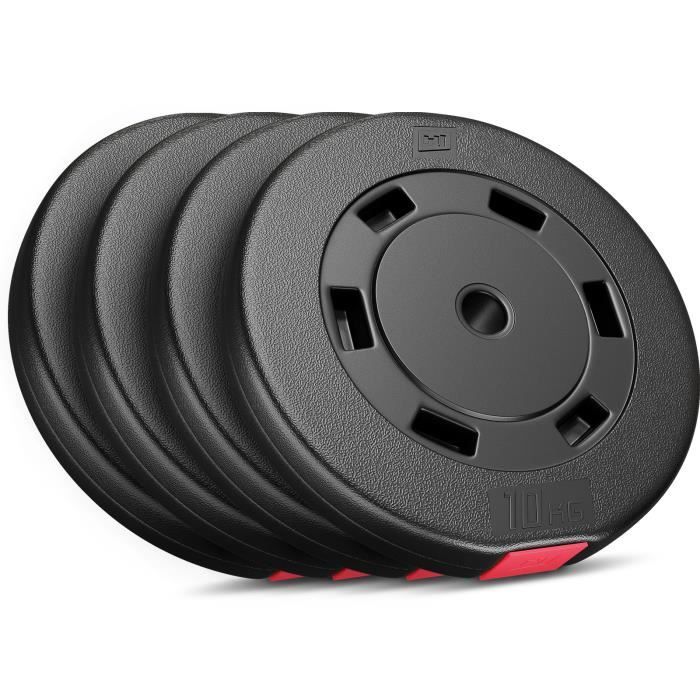 Hop-Sport Disques de Poids en Plastique 40 kg, alésage 31 mm, pour Barre d'haltères 30 mm, Haltérophilie et Musculation (4 x 10 kg)