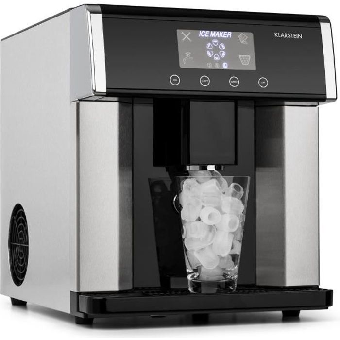 Klarstein Eiszeit Machine à glaçons 15kg - 24h - 3 tailles de cubes - réservoir 3L - écran tactile & affichage LED - inox argent