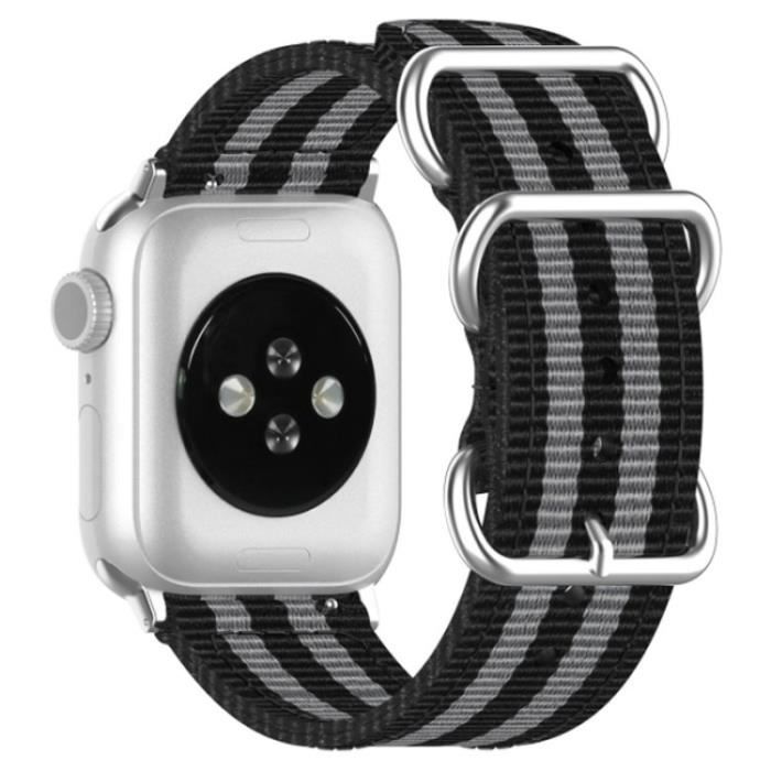 Stripes Trois Boucles Strap Boucle Monture Réglable Pour Apple Watch Series 7 45Mm-6-5-4-Se 44Mm-3-2-1 42Mm - Gris Noir