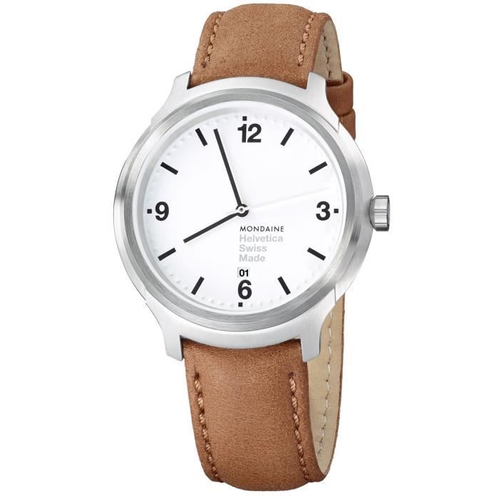 Mondaine Helvetica No 1 Mens Brown Leather Date Watch MH1.B1210.LG
