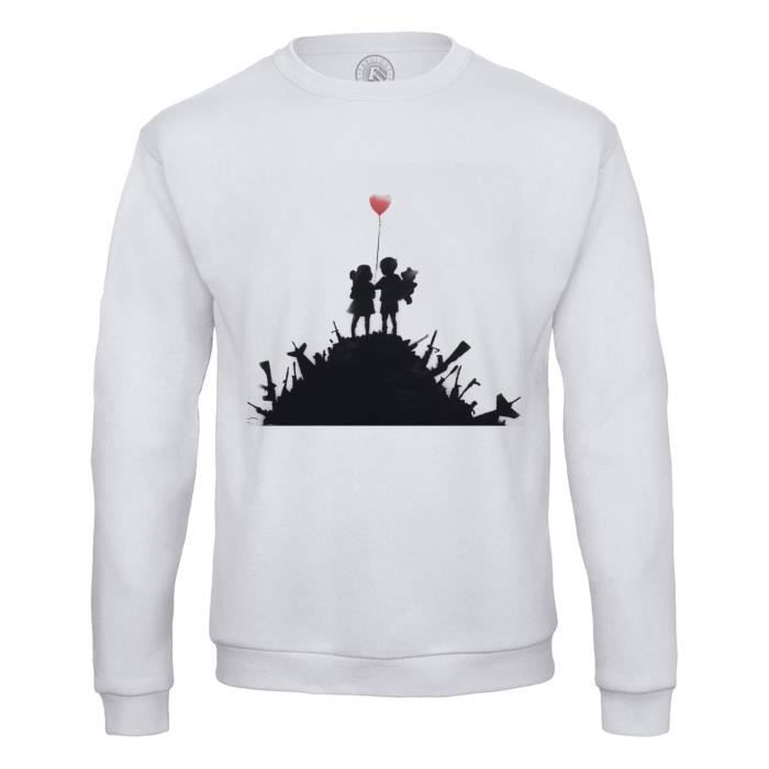 Sweat Shirt Homme Banksy Guerre Enfants Ballon Rouge Arme Street Art