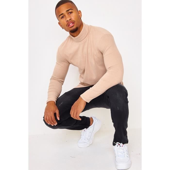 Pull beige en polaire à col roulé