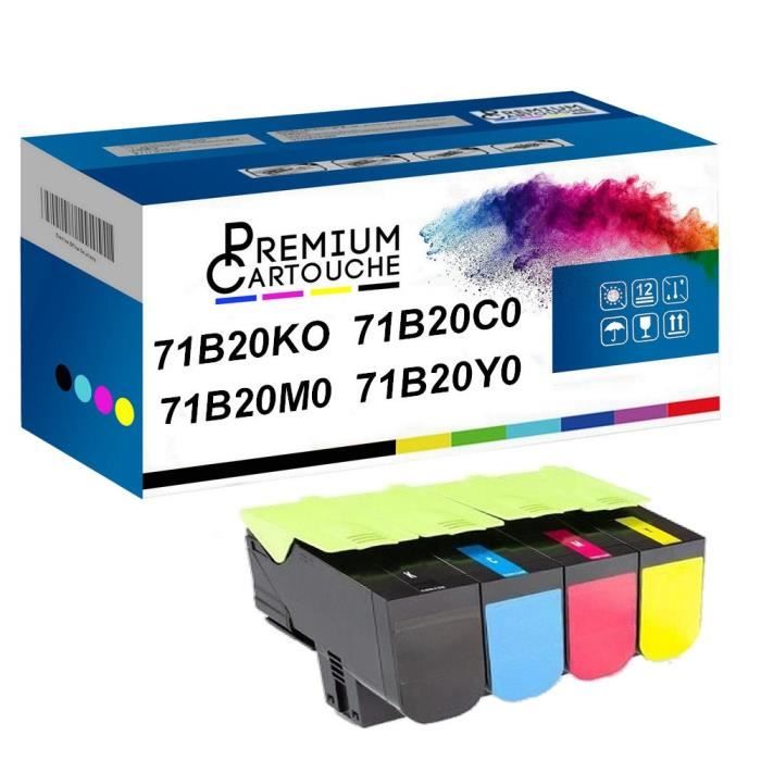 Toner 71B20K0 Noir + Cyan + Magenta + Jaune Compatible pour 2300 Lexmark CS317dn CS417dn CS517de -Lexmark CX317dn CX417de CX517de 23