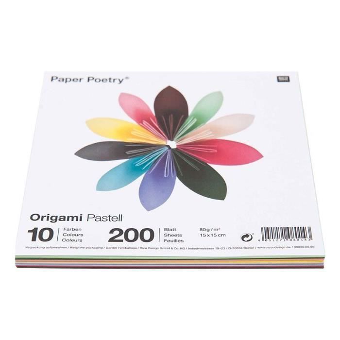 200 feuilles pour origami Pastel 15 x 15 cm