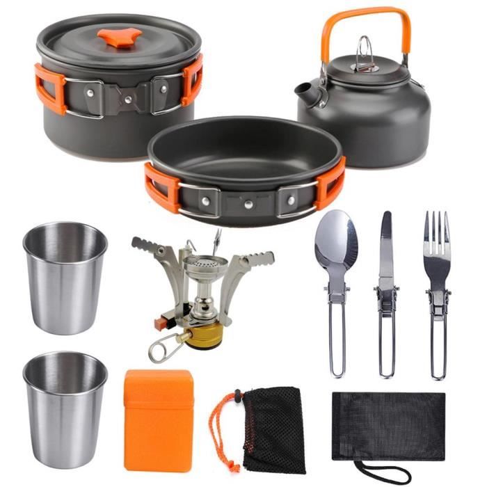 Pack Cuisine et repas de camping POPOTE - VAISSELLE - COUVERTS camping 2-3 personnes 16cm -Orange
