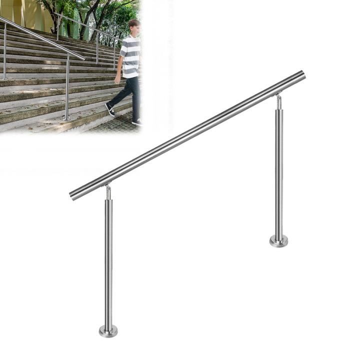 YUENFONG Rampe d'escalier en acier inoxydable pour escaliers, balcon, intérieur et extérieur, argent (160 cm, avec 0 traverses)