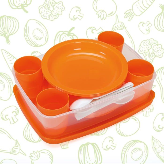 Service de table - COSMOPLAST - 1419-02 - 25 pièces - Réutilisable - Incassable - Orange