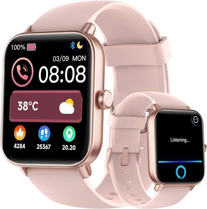 Montre Connectée Femme Homme Montre Appel Appels Numérotation 100 Modes de Sport Écran 1.8 Pouce pour Android/iOS （Rose）