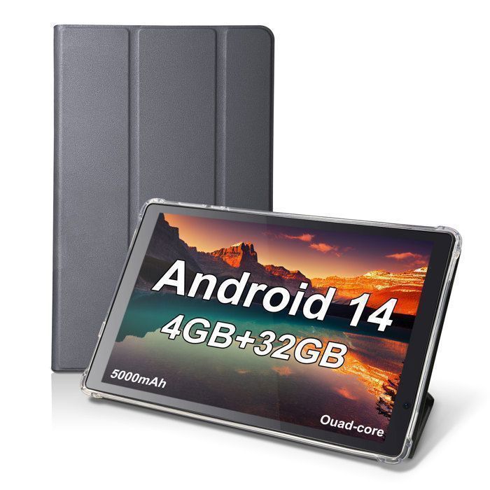 Tablette Android14 10  New Tablette avec Case 4 RAM+32 ROM Jusquà 128 Go 5+8MP Camera 5000mAh Tablette Bon qualité bas prix