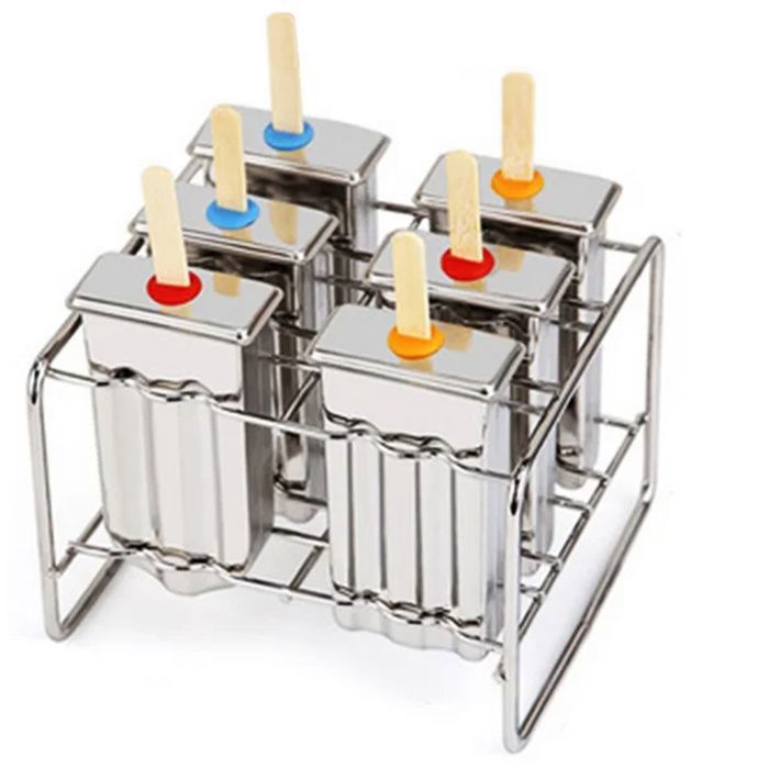 Moule à Glace - Acier Inoxydable - 6 Cavités - Bâtonnets Inclus - Couvercles Inclus - Économique