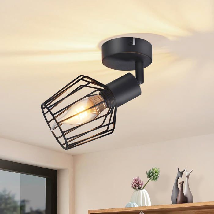 Homefire Plafonnier Plafonnier Orientable E14 Spot de Plafond 1 Lampe Noire Flamboyante Rotative à 350° Spot Mural Vintage pour