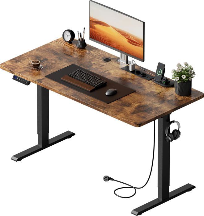 Bureau Assis-debout électrique SIRHONA 160x60 Cm - Réglable 70-115 Cm, 3 Mémoires, Anti-collision - Plateau Noyer Foncé - 7