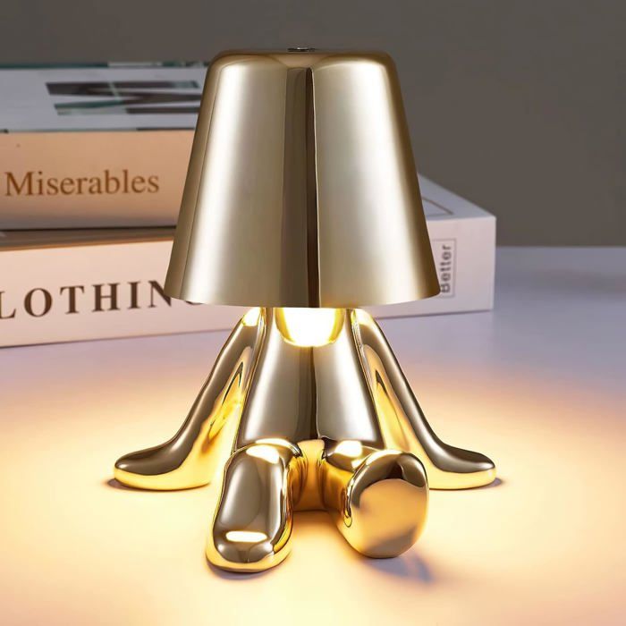 Créatif Petit Homme Doré Décorative Lampe de Bureau LED USB Charge 3 Niveaux de Luminosité Dimmable Lampe de Table