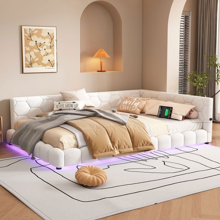 Lit de repos 140x200 Lit gigogne Canapé lit avec LED