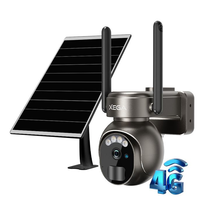 Xega 3G4G LTE Caméra Surveillance extérieur 2K HD Panneau solaire Batterie 10000mAh Détection de Mouvement IP66 Carte SIM