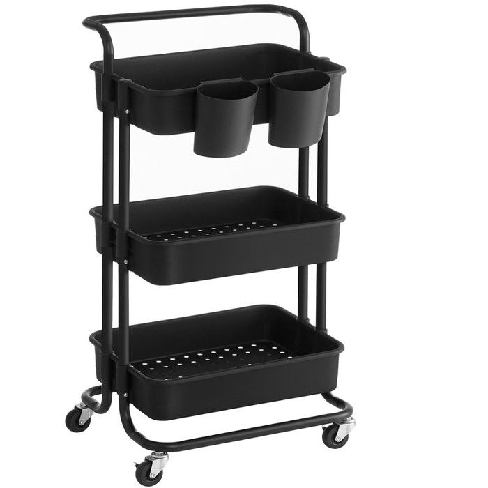 Desserte sur roulettes avec poignée 2 Pots 2 Freins paniers en Plastique Montage Facile pour Chambre Cuisine Noir Desserte sur roulettes avec poignée 2 Pots 2 Freins paniers en Plastique Montage Facile pour Chambre Cuisine Noir