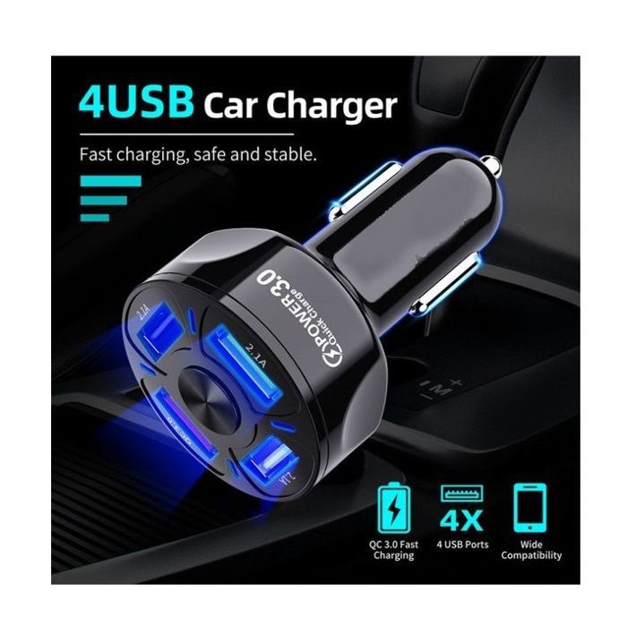 Prise Allume-cigare PD 30W Chargeur Voiture USB PD/QC3.0 66W - 3 Ports Avec Voltmètre 12V/24V Alimentation Camion Moto