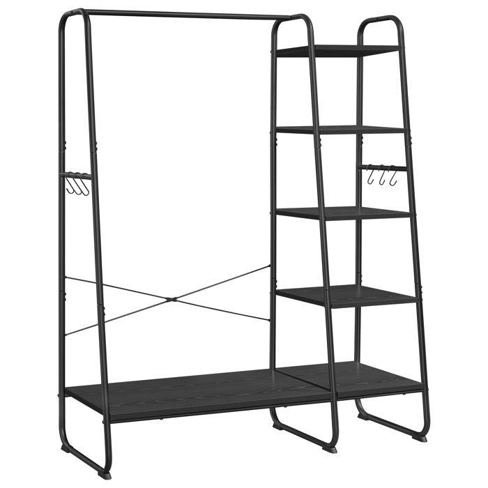 Portant amovible - VASAGLE - Porte-manteau sur Pieds - avec 5 Étagèress de Rangement Noir Boisé et Noir Mat Portant amovible - VASAGLE - Porte-manteau sur Pieds - avec 5 Étagèress de Rangement Noir Boisé et Noir Mat