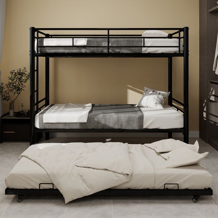 Lit Superposé Enfant 90 x 200 cm a Robuste Et Stable - Silencieux - Lit Double avec Barrière de Sécurité - Noir