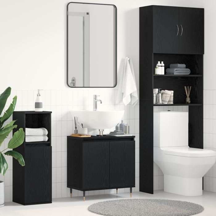Meuble Sous Lavabo - Chêne Noir - 58x33x60 cm - Bois dIngénierie - Design Contemporain