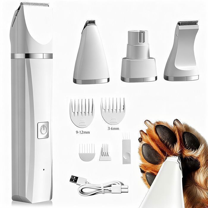 Meilleurs prix pour Tondeuse chien -Tondeuse chat-Silencieuse Tondeuse pour chien- 4 têtes de coupe multifonctions pour Chat et Chien- Blanc