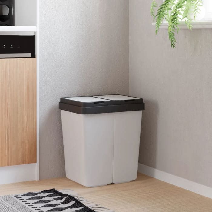 Poubelle double - vidaXL - 2x25 L - Blanc - Polypropylène - Couvercles à ressort
