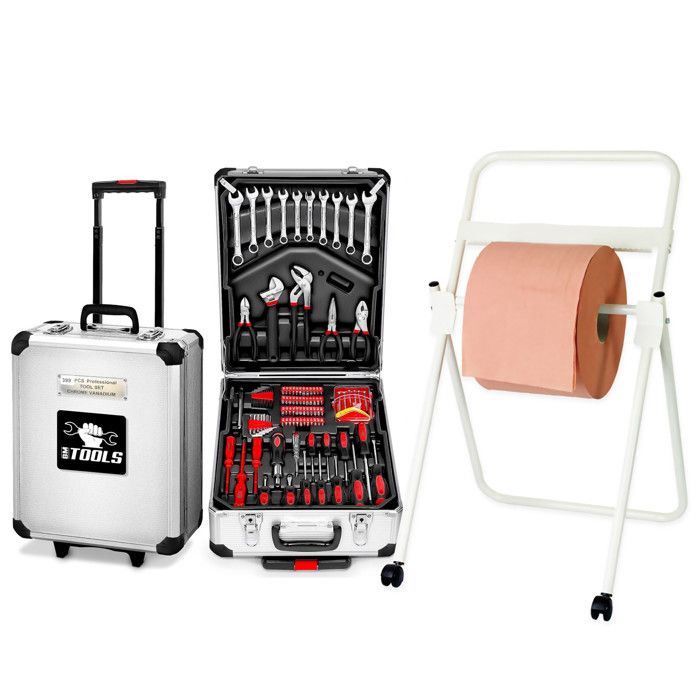 Boite d Outils 399 pièces BM TOOLS BMT-399-PCS en Chrome Vanadium avec mallette en ALU et poignée avec Dévidoir de papier