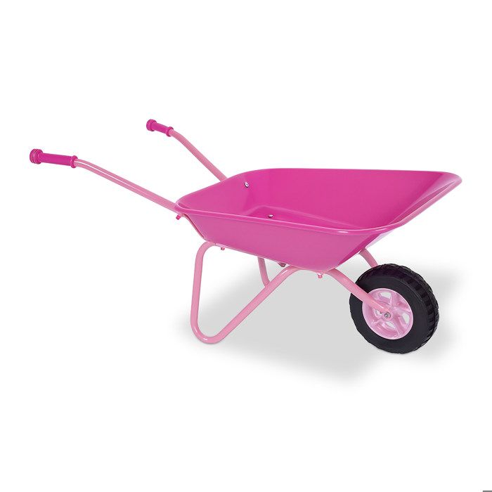 Relaxdays Brouette pour enfants poignées ergonomiques H x L x P : 43 x 74 x 36 cm métal chariot à jouets rose/noir