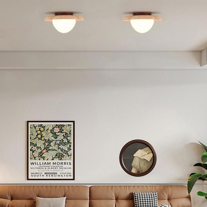 WOTTES Lot de 2 Plafonnier en Bois Noyer Lampe de Plafond en Travertin Jaune Naturel Luminaire Éclairage pour Couloir Blanc chaud