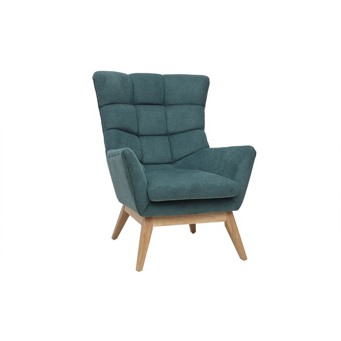 Miliboo - Fauteuil scandinave en tissu chenille bleu canard et bois clair BRODY