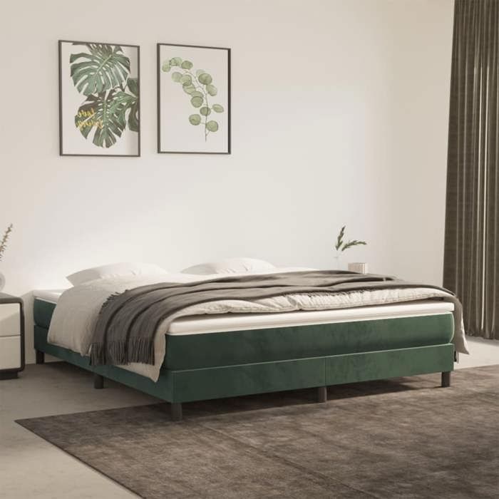 Cadre de lit à ressorts - vidaXL - Velours - Vert foncé - 160x200 cm - Lattes de contreplaqué - Pieds robustes